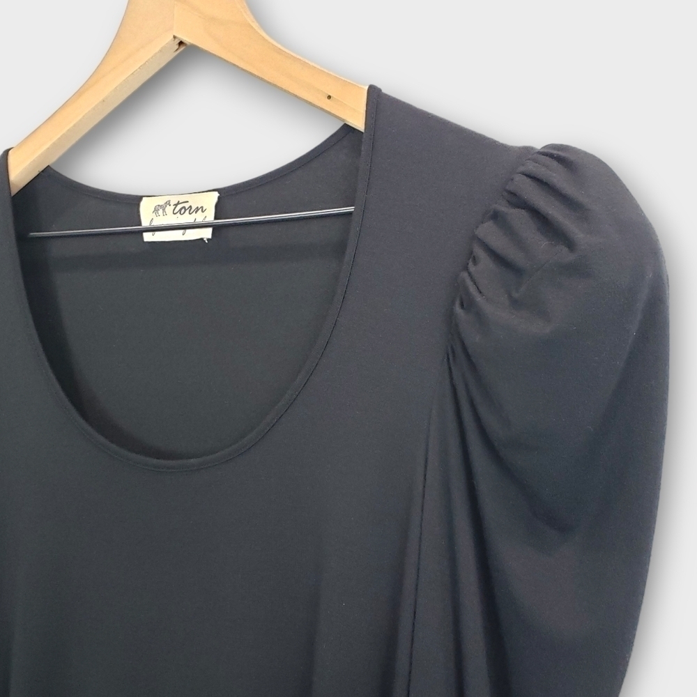 Torn by Ronny Kobo Black Puff Shoulder Mini T Shirt Dress Medium - Picture 3 of 13